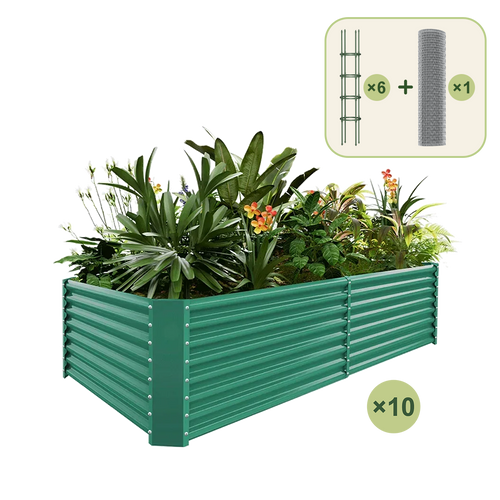 10-Pack 24" Tall Rectangular 8x4x2ft Galvanized Raised Garden Bed+6-Pack Round Garden Trellis(5.5ft)+1/2 inch Galvanized Hardware Cloth — view 2