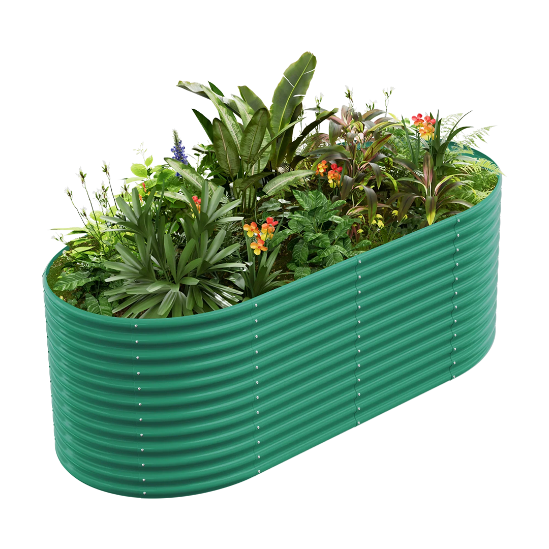 36-inch tall oval galvanized metal raised garden bed, 8 by 4 feet — view 2