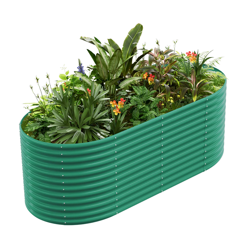 36-inch tall oval galvanized metal raised garden bed, 8 by 4 feet — view 2