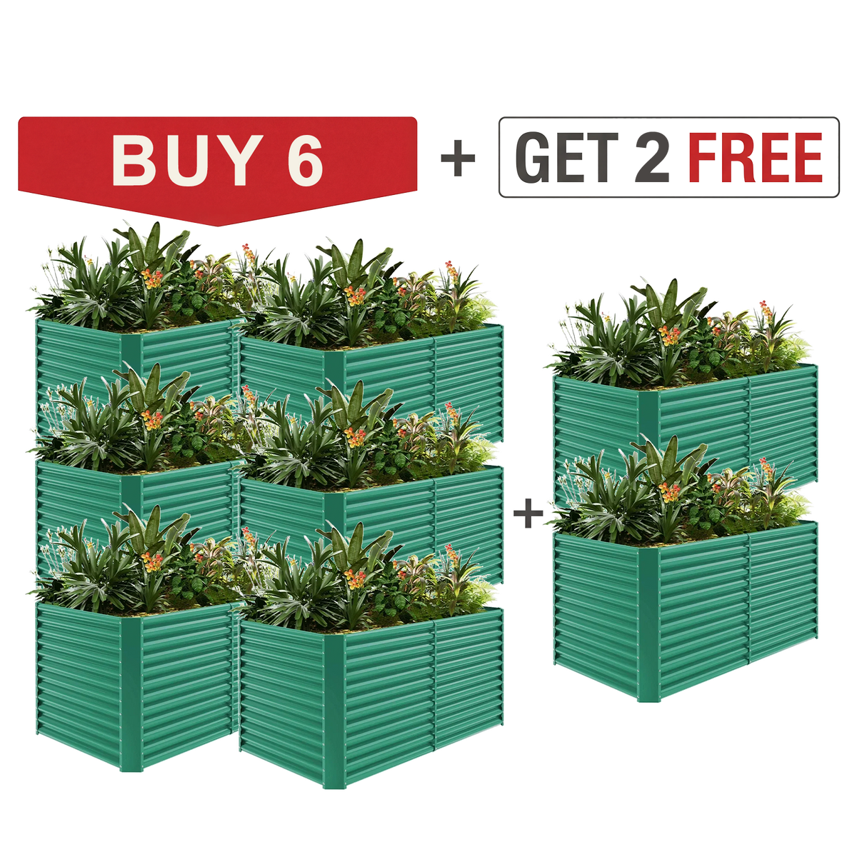 set of 8 — 36-inch tall rectangular galvanized metal raised garden bed, 6 by 3 feet — view 2