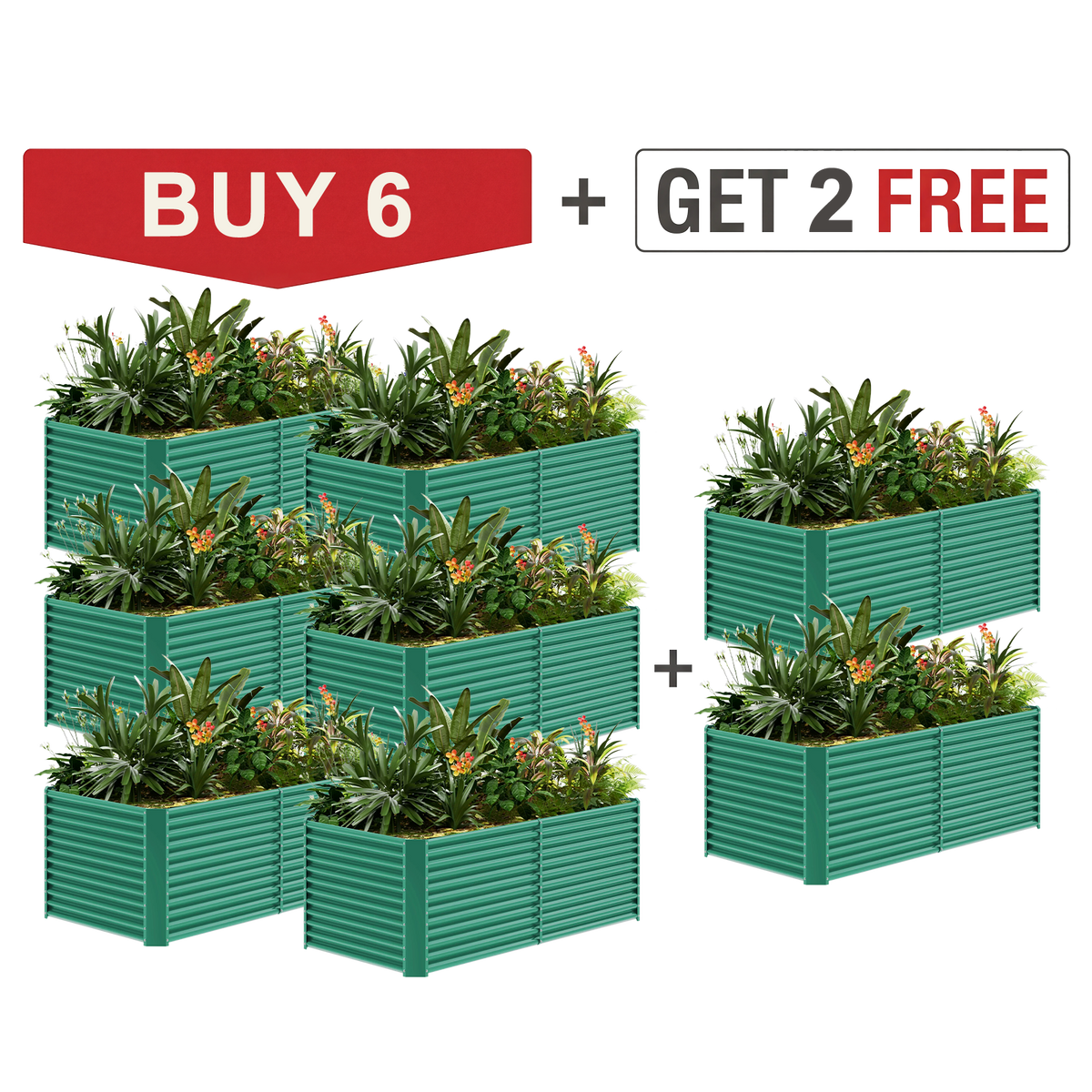 set of 8 — 36-inch tall rectangular galvanized metal raised garden bed, 8 by 4 feet — view 2