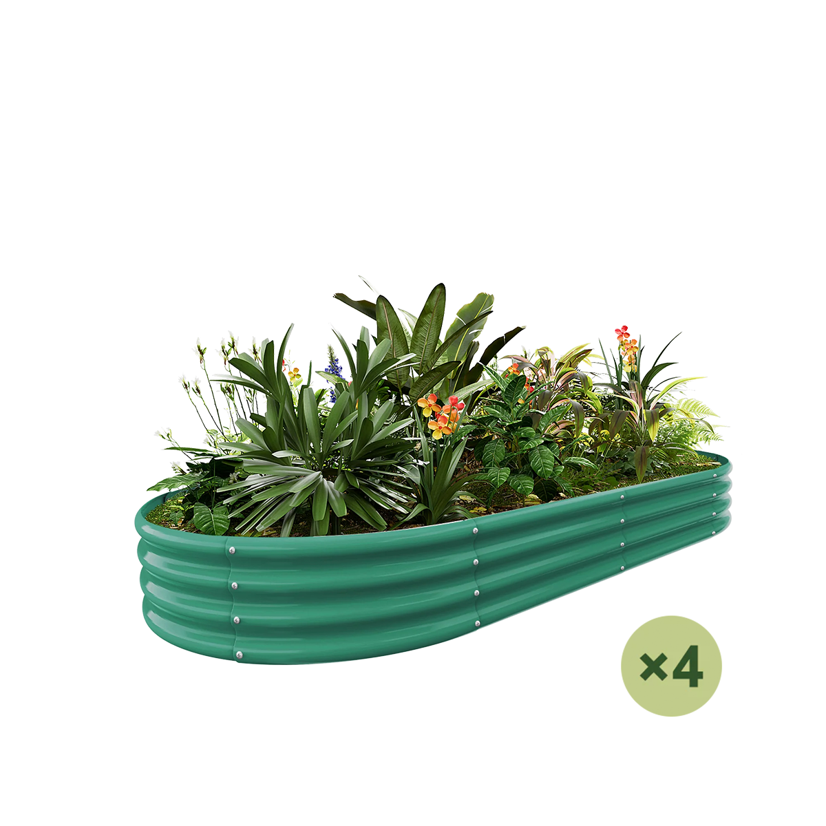 set of 4 — 12-inch tall oval galvanized metal raised garden bed, 8 by 4 feet — view 2