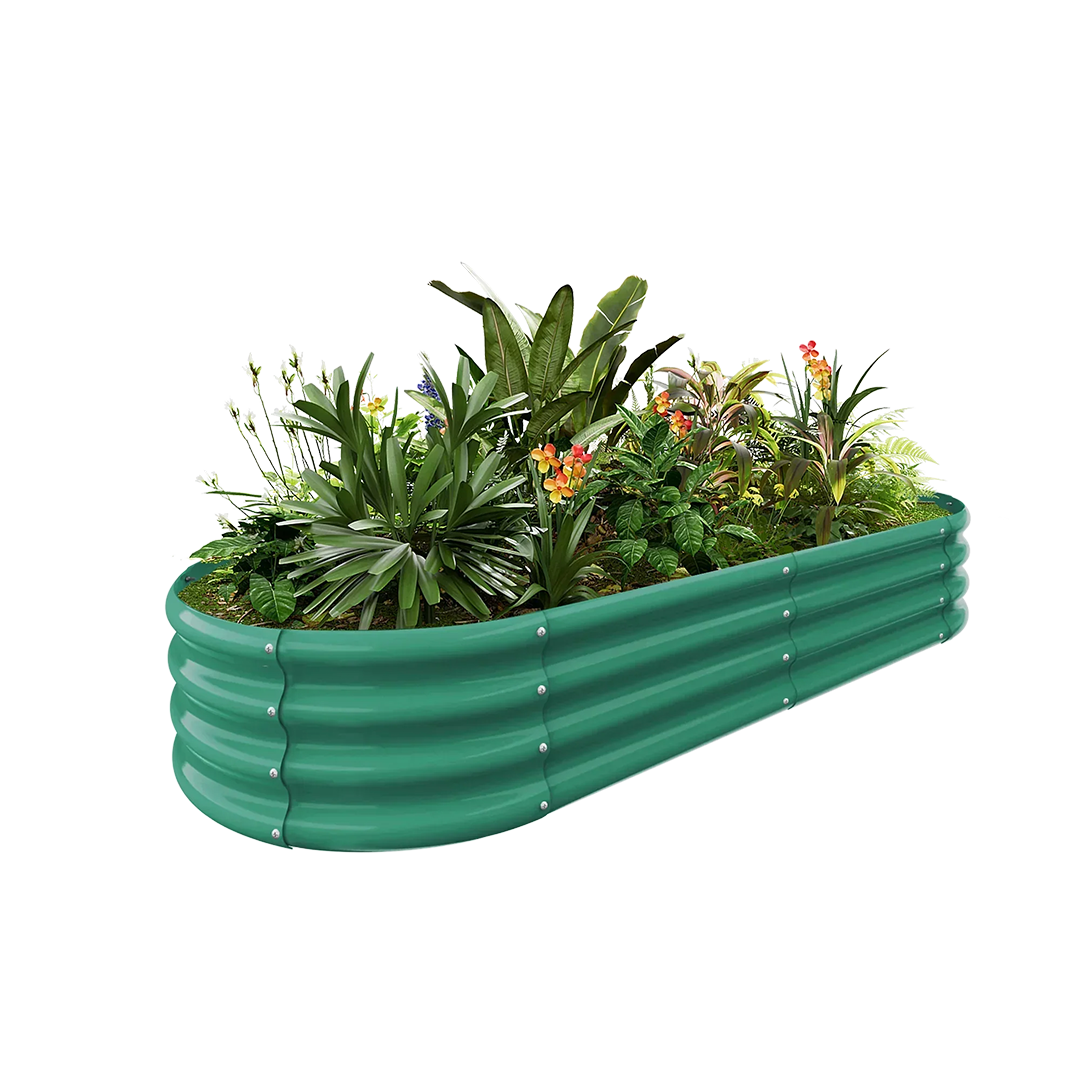 12-inch tall oval galvanized metal raised garden bed, 6 by 3 feet — view 2