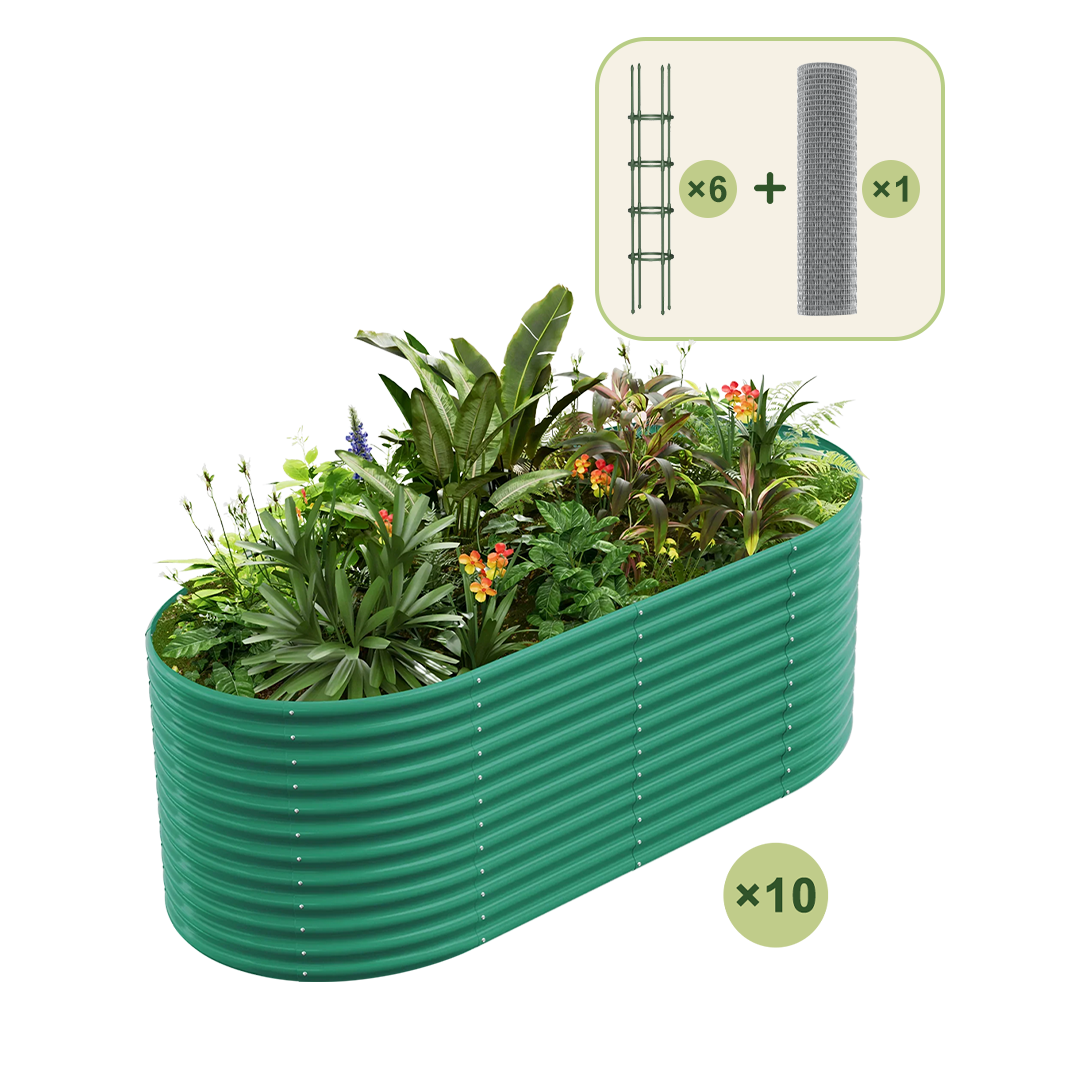10-Pack 36" Tall Oval 8x4x3ft Galvanized Raised Garden Bed+6-Pack Round Garden Trellis(5.5ft)+1/2 inch Galvanized Hardware Cloth — view 2