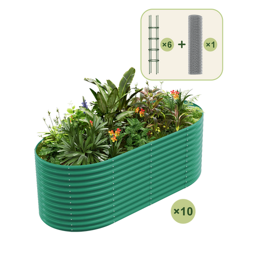 10-Pack 36" Tall Oval 8x4x3ft Galvanized Raised Garden Bed+6-Pack Round Garden Trellis(5.5ft)+1/2 inch Galvanized Hardware Cloth — view 2