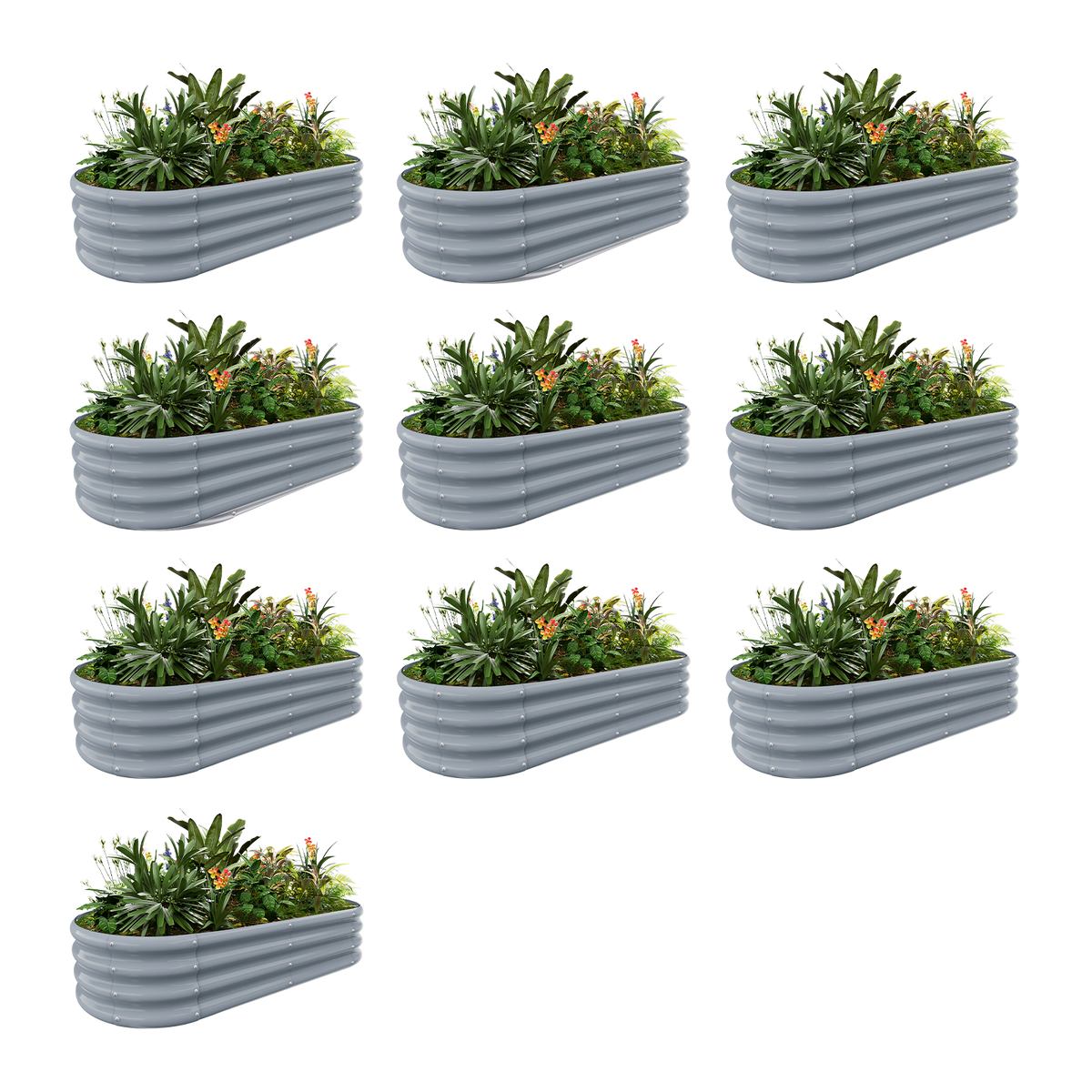 set of 10 — 12-inch tall oval galvanized metal raised garden bed, 4 by 2 feet — view 3