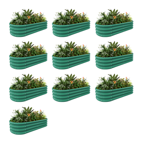 set of 10 — 12-inch tall oval galvanized metal raised garden bed, 4 by 2 feet