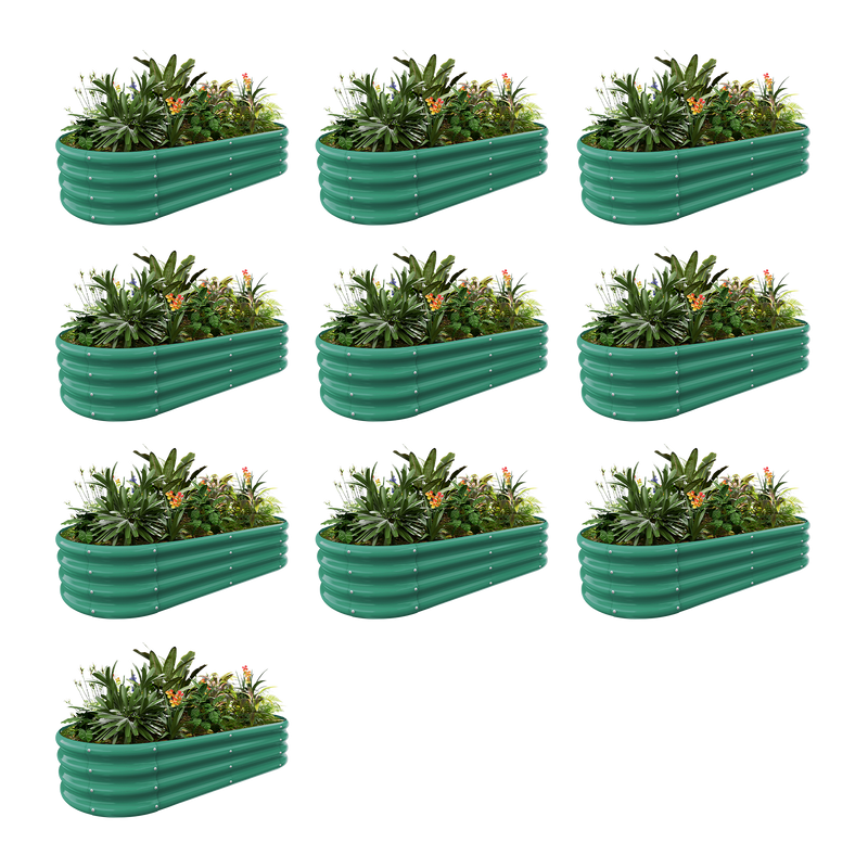 set of 10 — 12-inch tall oval galvanized metal raised garden bed, 4 by 2 feet