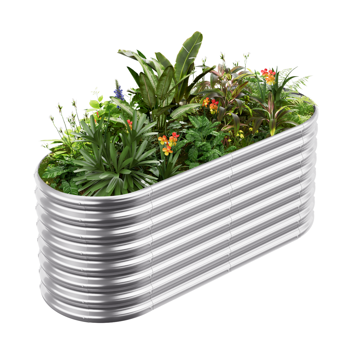 24-inch tall oval galvanized metal raised garden bed, 4 by 2 feet — view 2