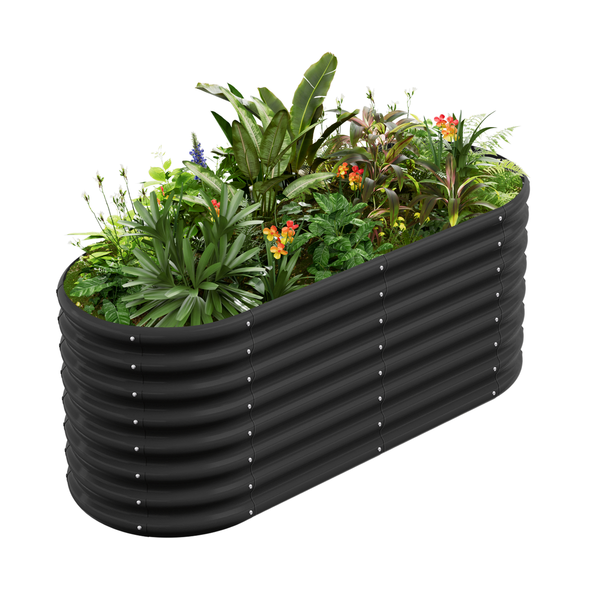 24-inch tall oval galvanized metal raised garden bed, 4 by 2 feet — view 4