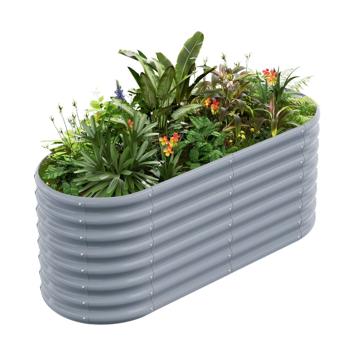 24-inch tall oval galvanized metal raised garden bed, 4 by 2 feet — view 5