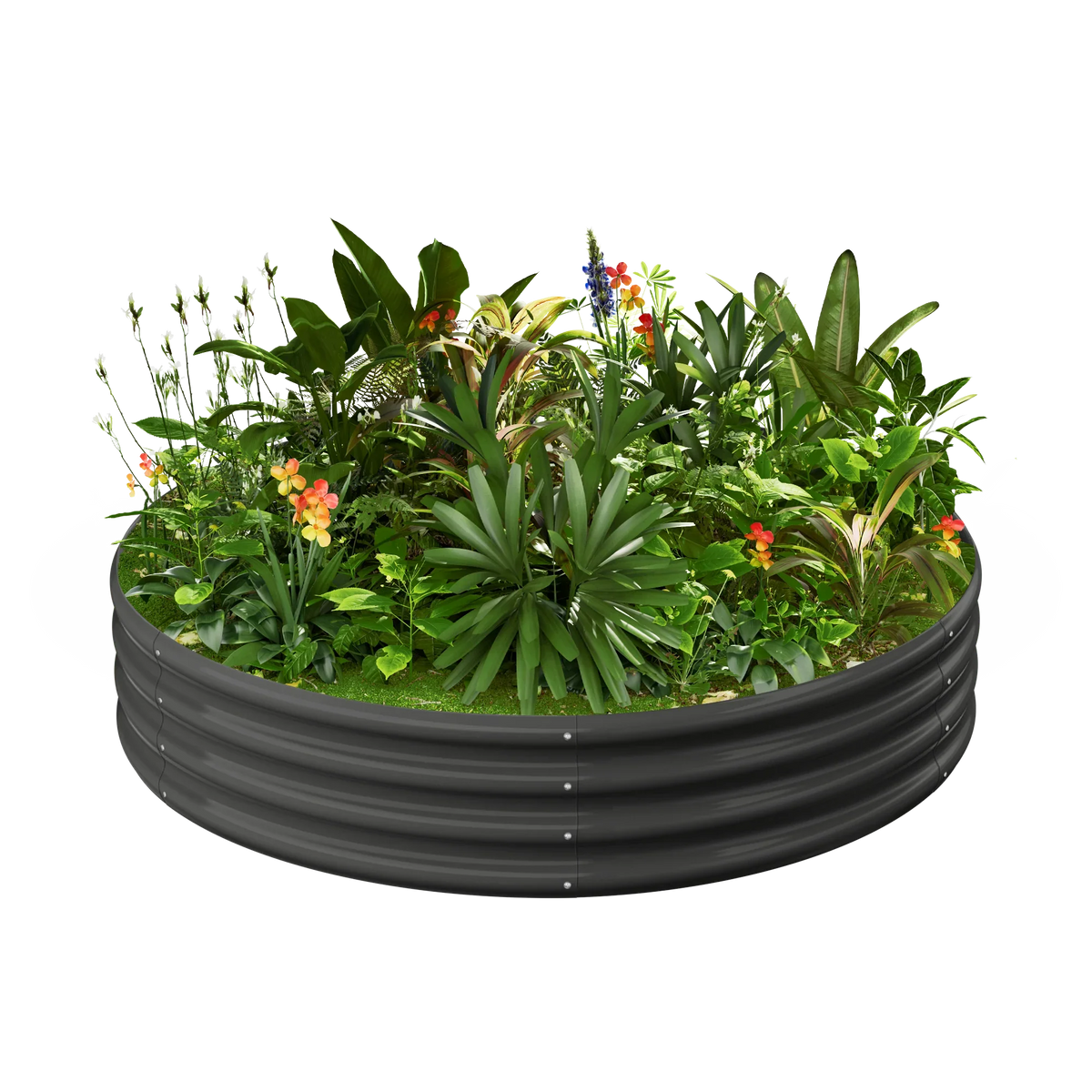 12-inch tall round galvanized metal raised garden bed, 4 feet in diameter — view 3