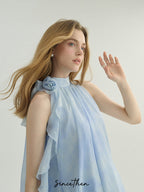 Ethereal Blue Ruffle Rose Halter Top