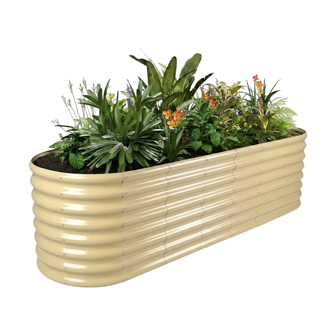 24-inch tall oval galvanized metal raised garden bed, 8 by 2 feet — view 5