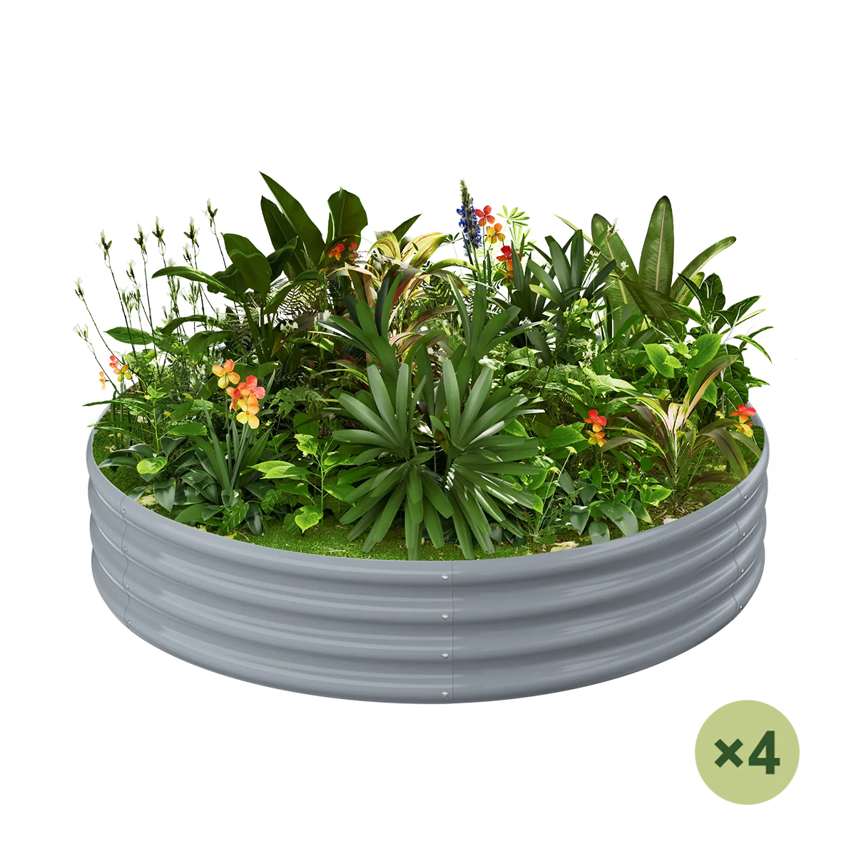 set of 4 — 12-inch tall round galvanized metal raised garden bed, 4 feet in diameter — view 4