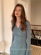 Sapphire Lace Bell Sleeve Dress