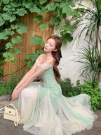 Evelyn's Mint Princess Slit Mesh Dress