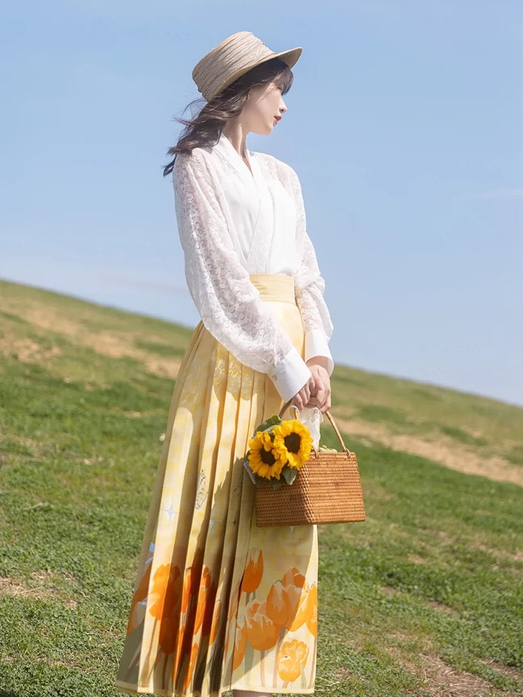 Ming Dynasty Modern Hanfu, Mamianqun, Tulip Fields 郁金香芙