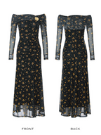 Midnight Blossom Off-Shoulder Mesh Dress