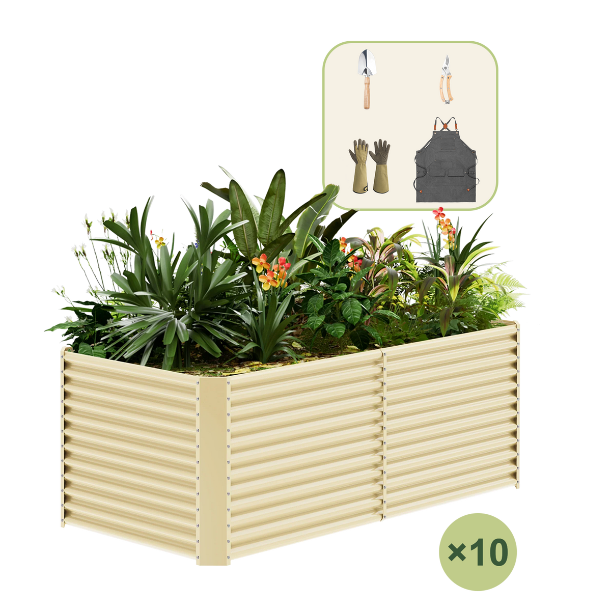10-Pack 36" Tall Rectangular 8x4x3ft Galvanized Raised Garden Bed+Gardening Gift Pack — view 5