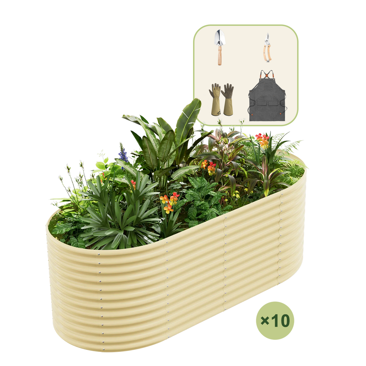 10-Pack 36" Tall Oval 8x4x3ft Galvanized Raised Garden Bed+Gardening Gift Pack — view 5