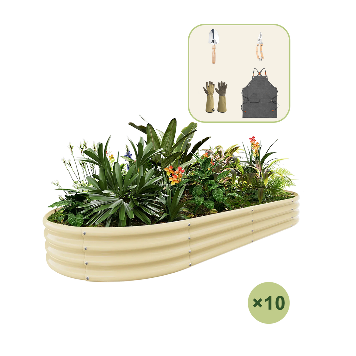 10-Pack 12" Tall Oval 8x4x1ft Galvanized Raised Garden Bed+Gardening Gift Pack — view 5