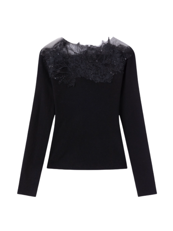 Whisper Lace Collar Knit Top
