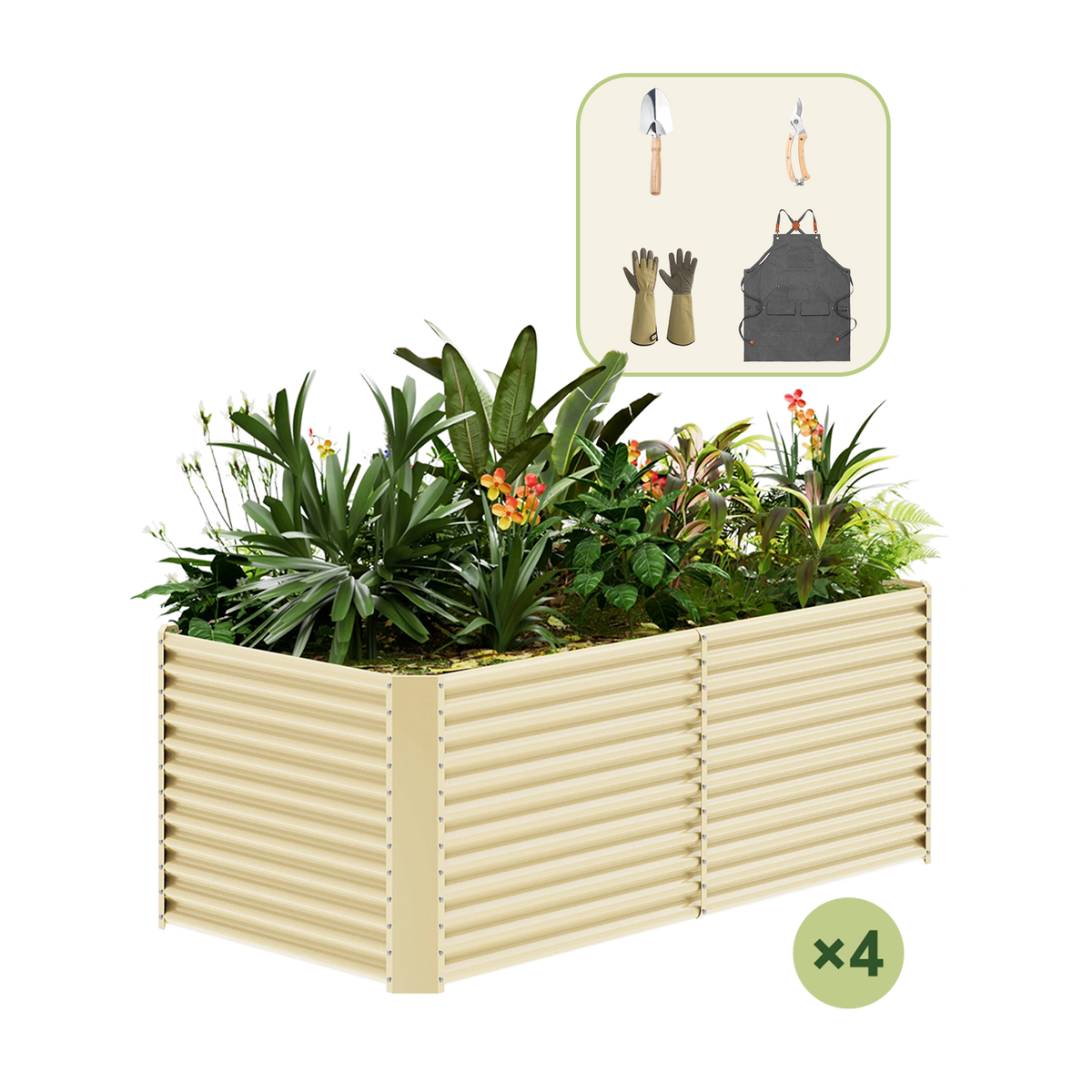 4-Pack 36" Tall Rectangular 8x4x3ft Galvanized Raised Garden Bed+Gardening Gift Pack — view 5