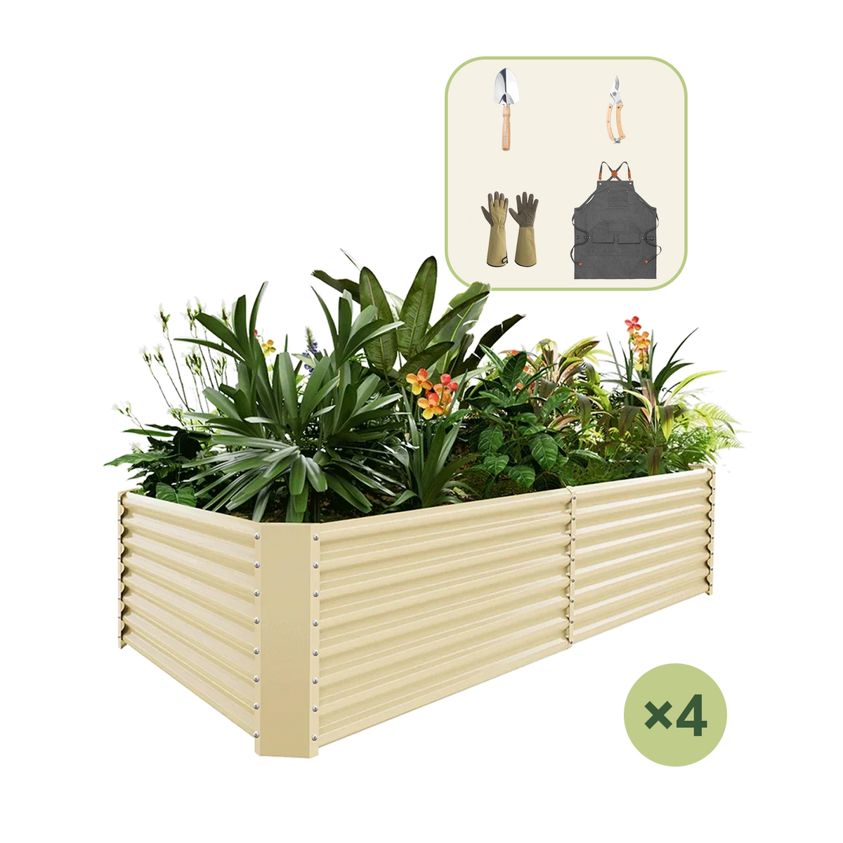 4-Pack 24" Tall Rectangular 8x4x2ft Galvanized Raised Garden Bed+Gardening Gift Pack — view 5