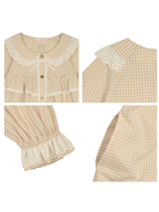 Beige Gingham Lace Ruffle Nightgown