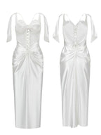 Ivory Lace-Up Satin Corset Dress