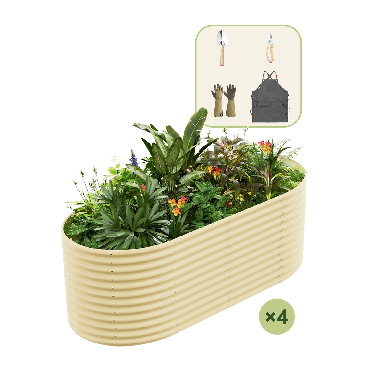 4-Pack 36" Tall Oval 8x4x3ft Galvanized Raised Garden Bed+Gardening Gift Pack — view 5