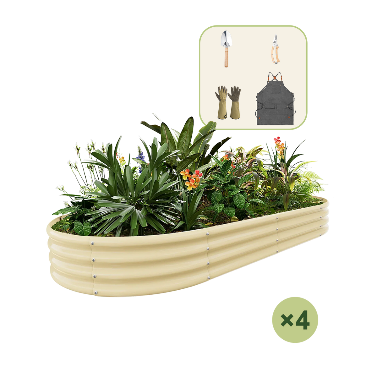 4-Pack 12" Tall Oval 8x4x1ft Galvanized Raised Garden Bed+Gardening Gift Pack — view 5
