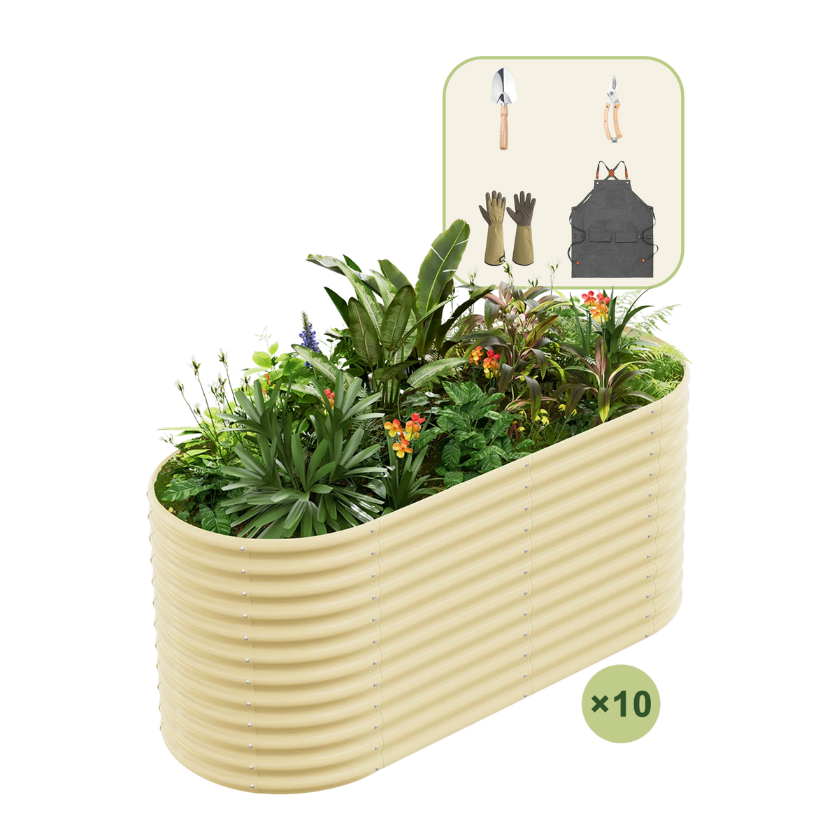 10-Pack 36" Tall Oval 6x3x3ft Galvanized Raised Garden Bed+Gardening Gift Pack — view 5