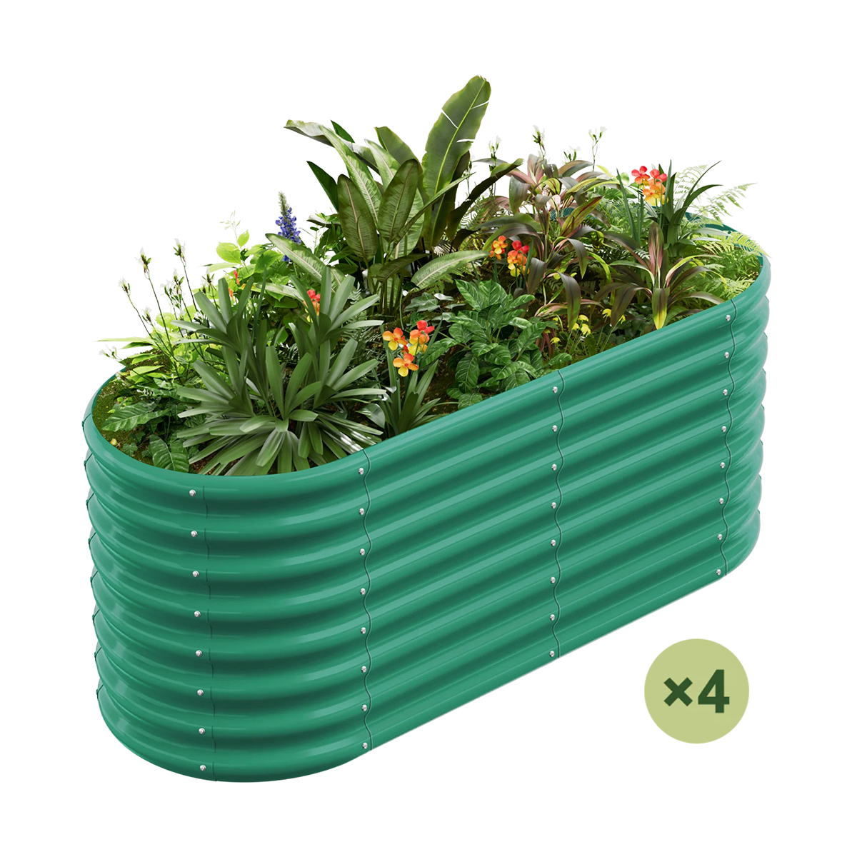 set of 4 — 24-inch tall oval galvanized metal raised garden bed, 4 by 2 feet — view 2