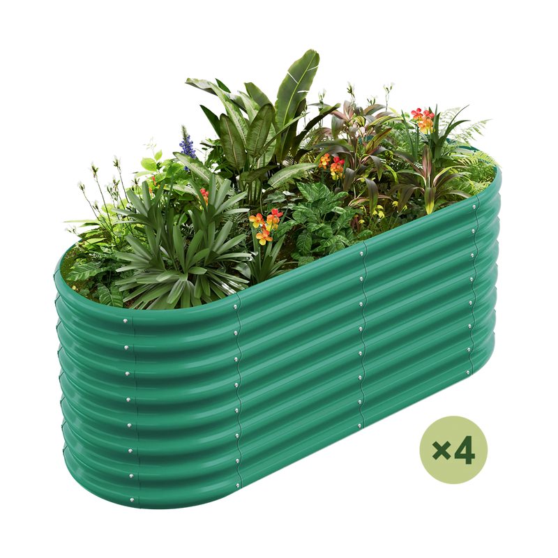 set of 4 — 24-inch tall oval galvanized metal raised garden bed, 4 by 2 feet — view 2
