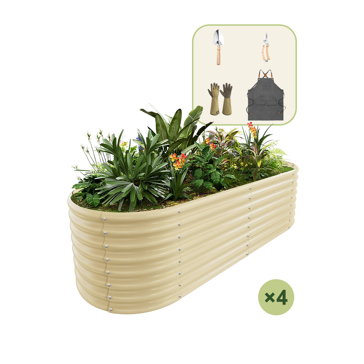 4-Pack 24" Tall Oval 6x3x2ft Galvanized Raised Garden Bed+Gardening Gift Pack — view 5