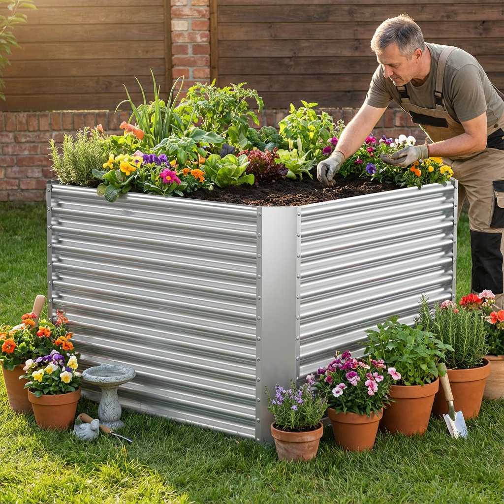 36-inch tall square galvanized metal raised garden bed, 4 by 4 feet — view 4