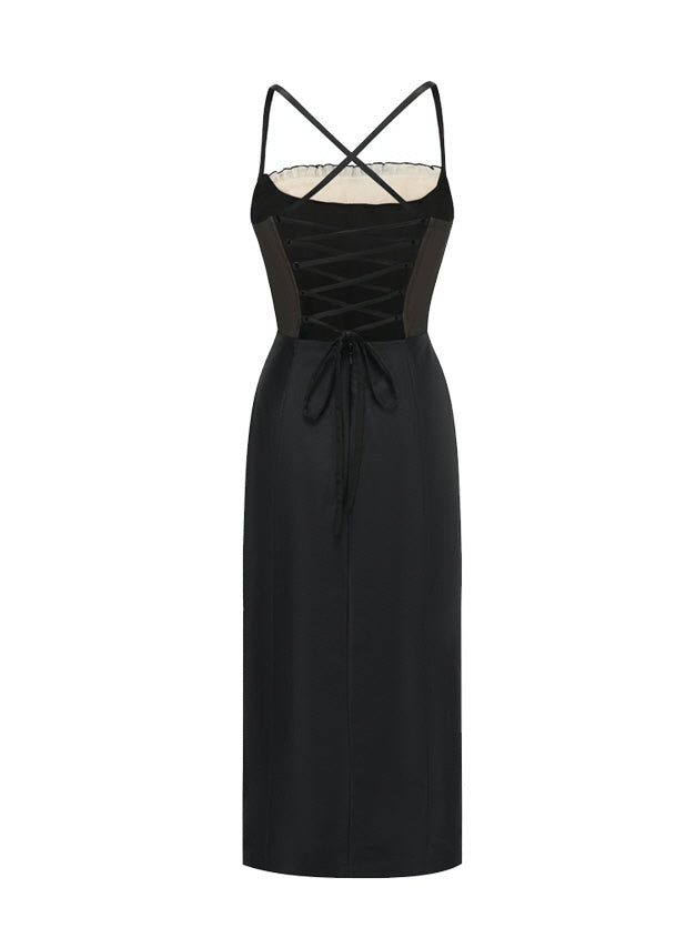 Midnight Elegance Grid Corset Dress