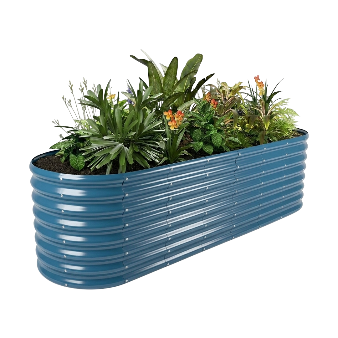 24-inch tall oval galvanized metal raised garden bed, 8 by 2 feet — view 6
