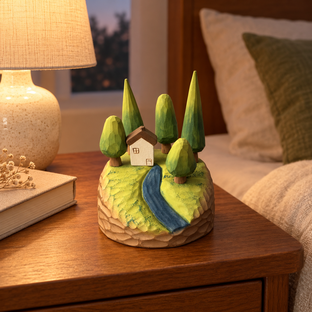 Build-Your-Own Woodland Cottage – Magnetic Hand-Carved Wooden Desk Garden