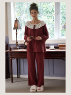 Vintage Rose Collar Burgundy Loungewear Set