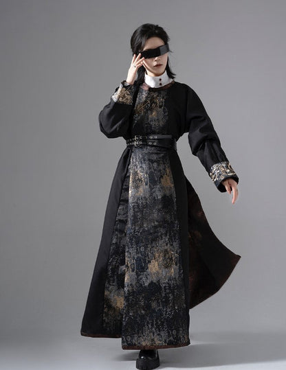 Tang Dynasty Style Modern Reversible Coat - Charcoal Marshmallow 火烧烂棉花