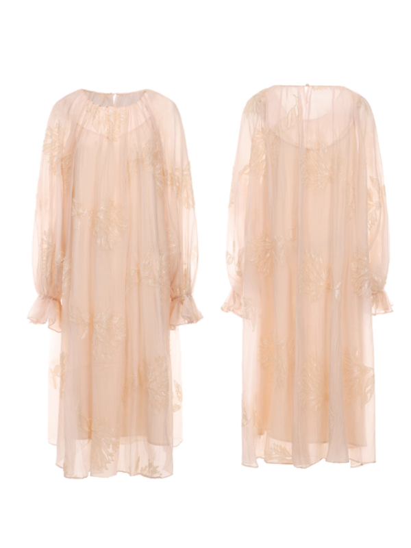 Blush Petal Embroidered Chiffon Dress