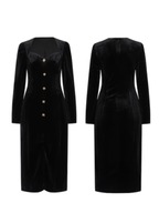 Elegant Black Velvet Dress with Gold Accents