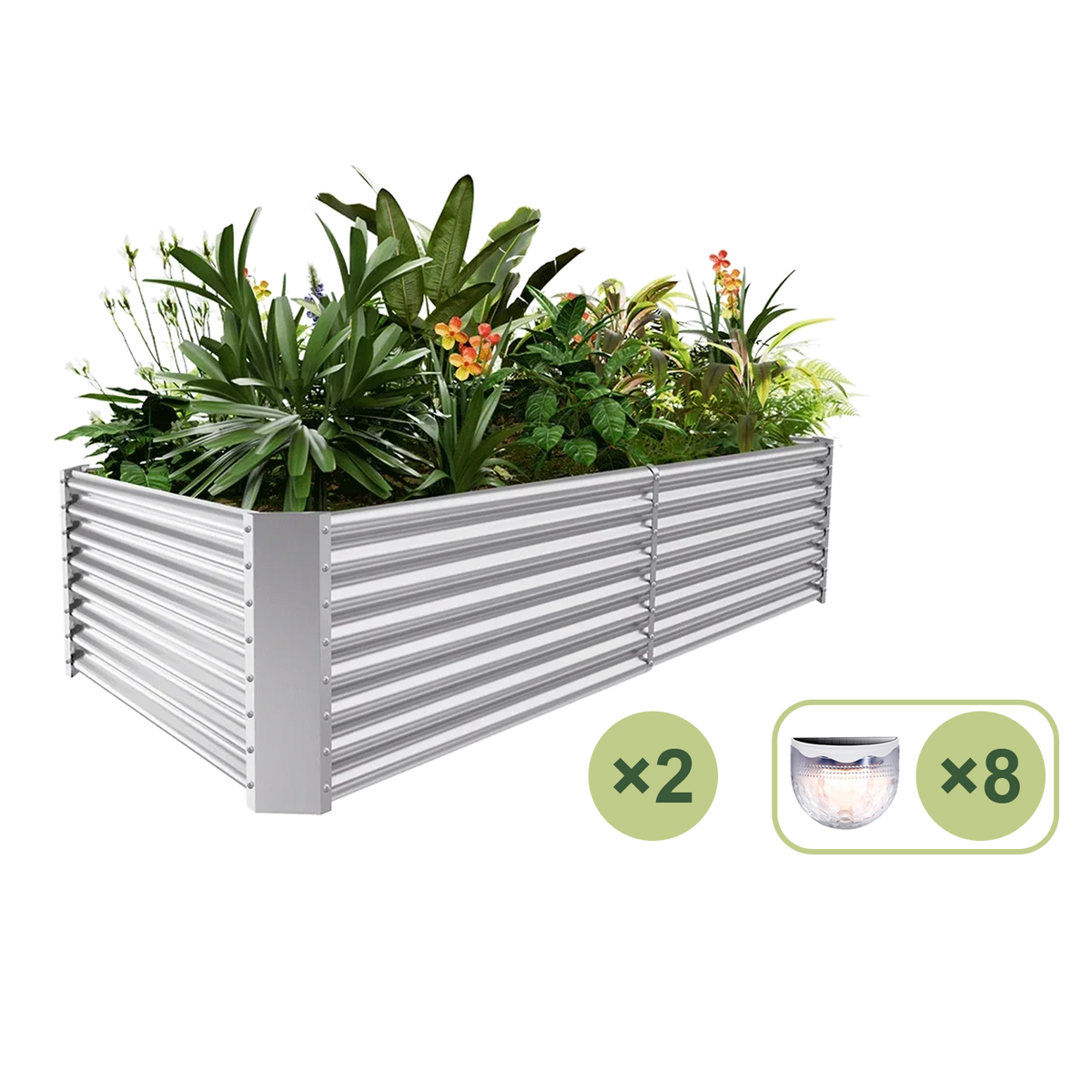 set of 2 — 24-inch tall rectangular galvanized metal raised garden bed, 8 by 4 feet