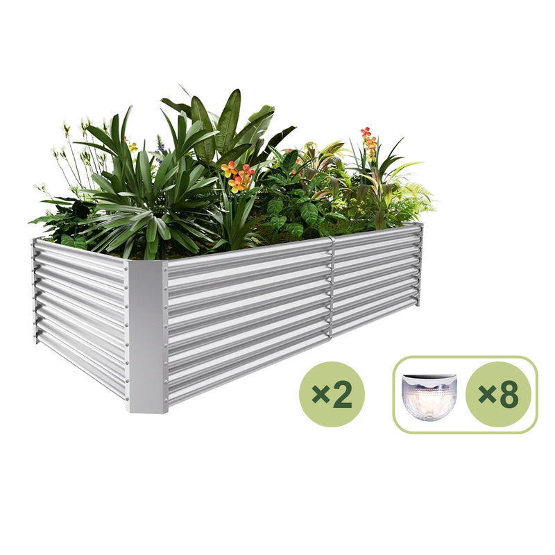 set of 2 — 24-inch tall rectangular galvanized metal raised garden bed, 8 by 4 feet