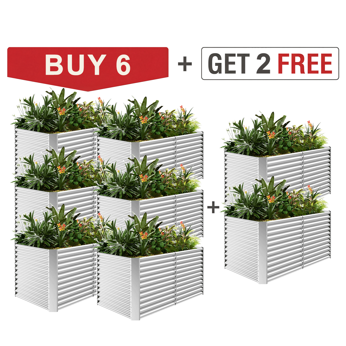 set of 8 — 36-inch tall rectangular galvanized metal raised garden bed, 6 by 3 feet