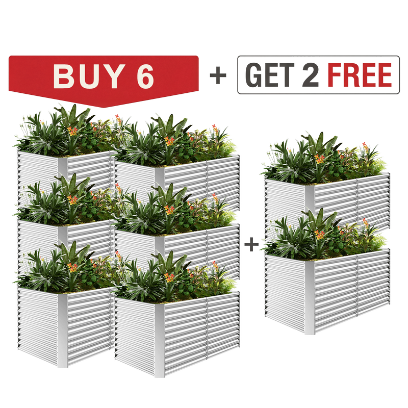 set of 8 — 36-inch tall rectangular galvanized metal raised garden bed, 6 by 3 feet