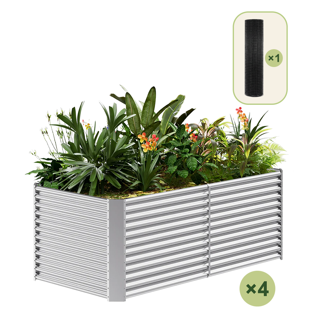 4-Pack 36" Tall Rectangular 8x4x3ft Galvanized Raised Garden Bed+1/2 inch Galvanized Hardware Cloth
